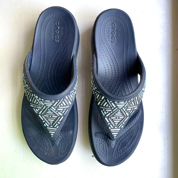 Crocs Women's Monterey Embellished Wedge Sz 9 Flip Flops Sandals - Picture 2 of 9